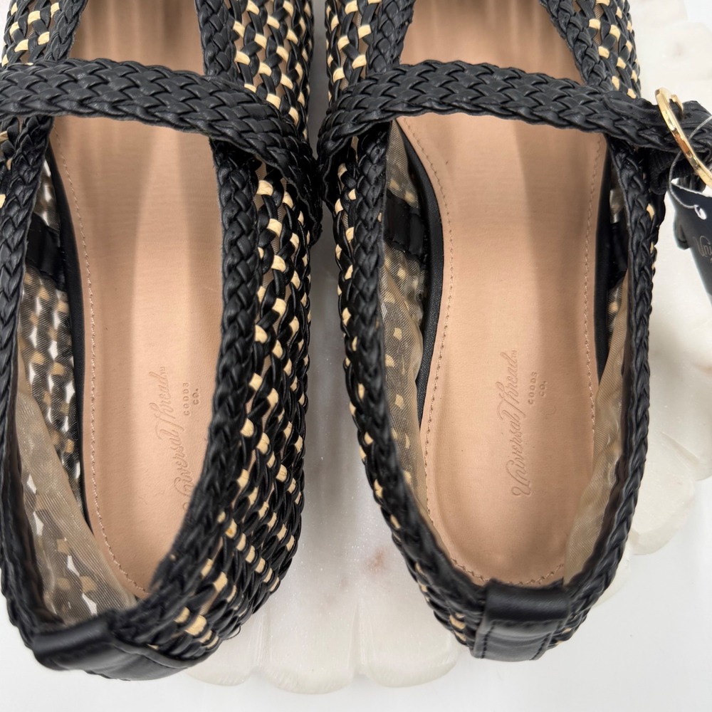 Universal Thread Womens Woven Mary Jane Flats Black Tan Braided Strap Size 8.5 - Picture 6 of 9